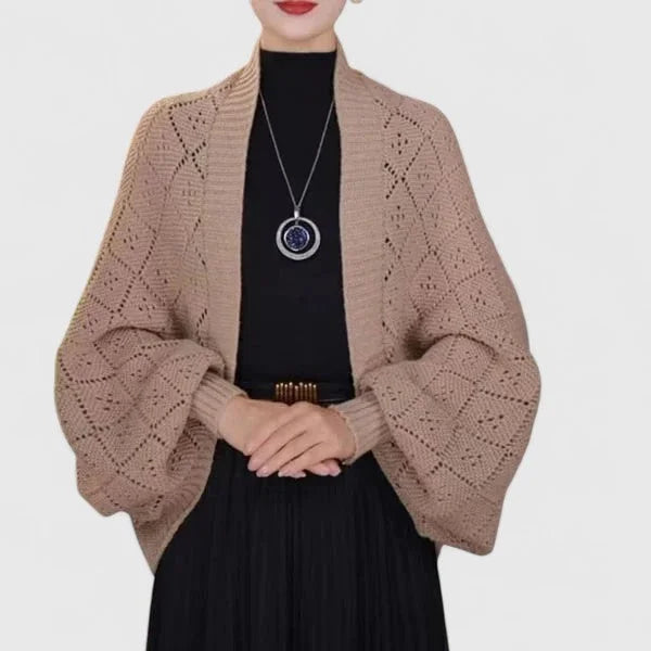 Open-Front Shawl Collar Cardigan with Diamond Pattern