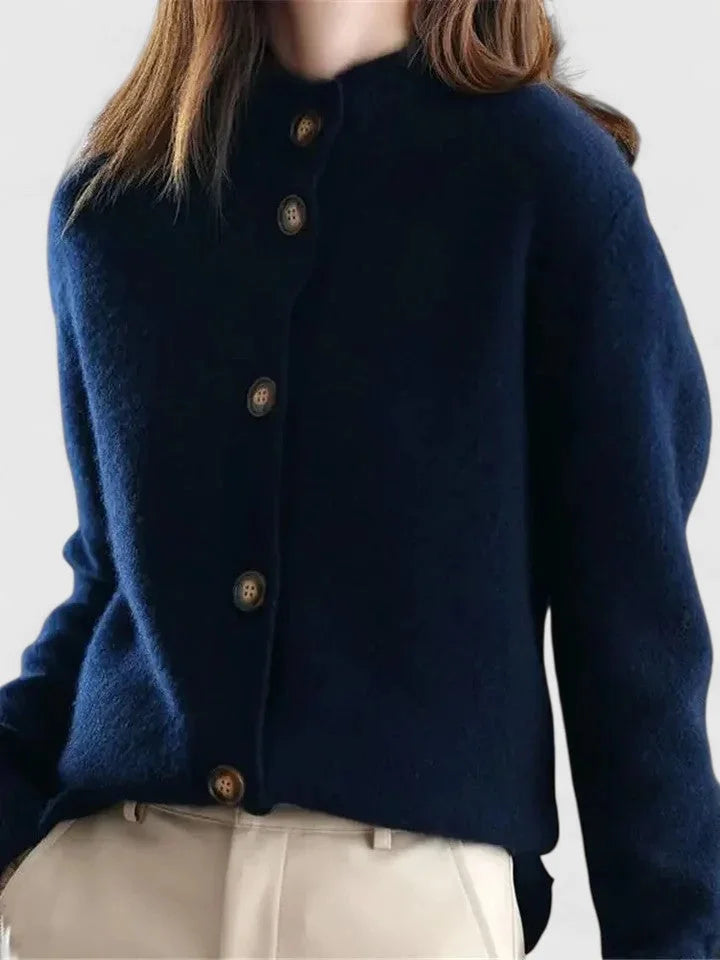 Knit Button-Front Collared Cardigan