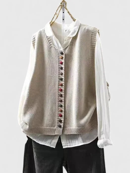 Multi-Colored Knit Button-Front Cardigan