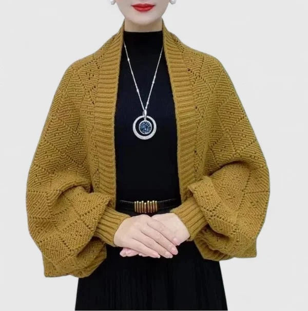 Open-Front Shawl Collar Cardigan with Diamond Pattern