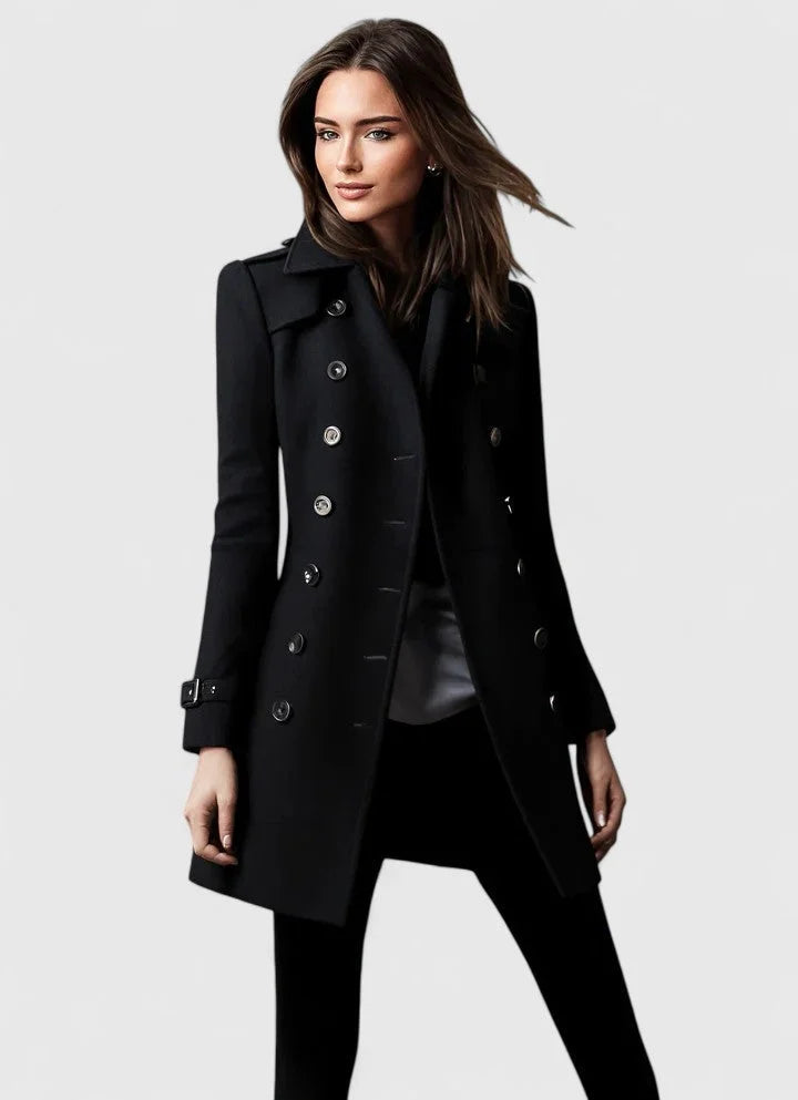 Double-Breasted Notch Lapel Coat With Epaulets