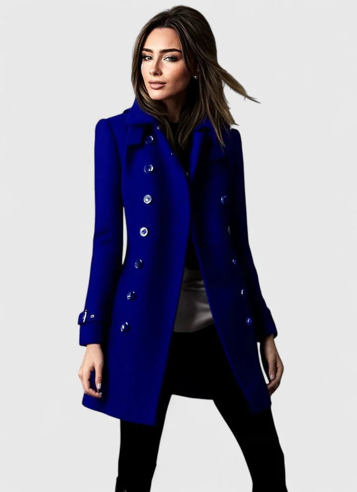 Double-Breasted Notch Lapel Coat With Epaulets