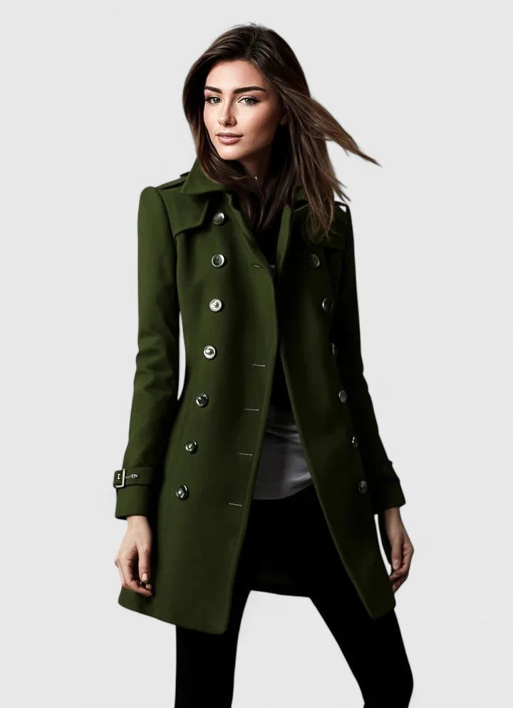 Double-Breasted Notch Lapel Coat With Epaulets