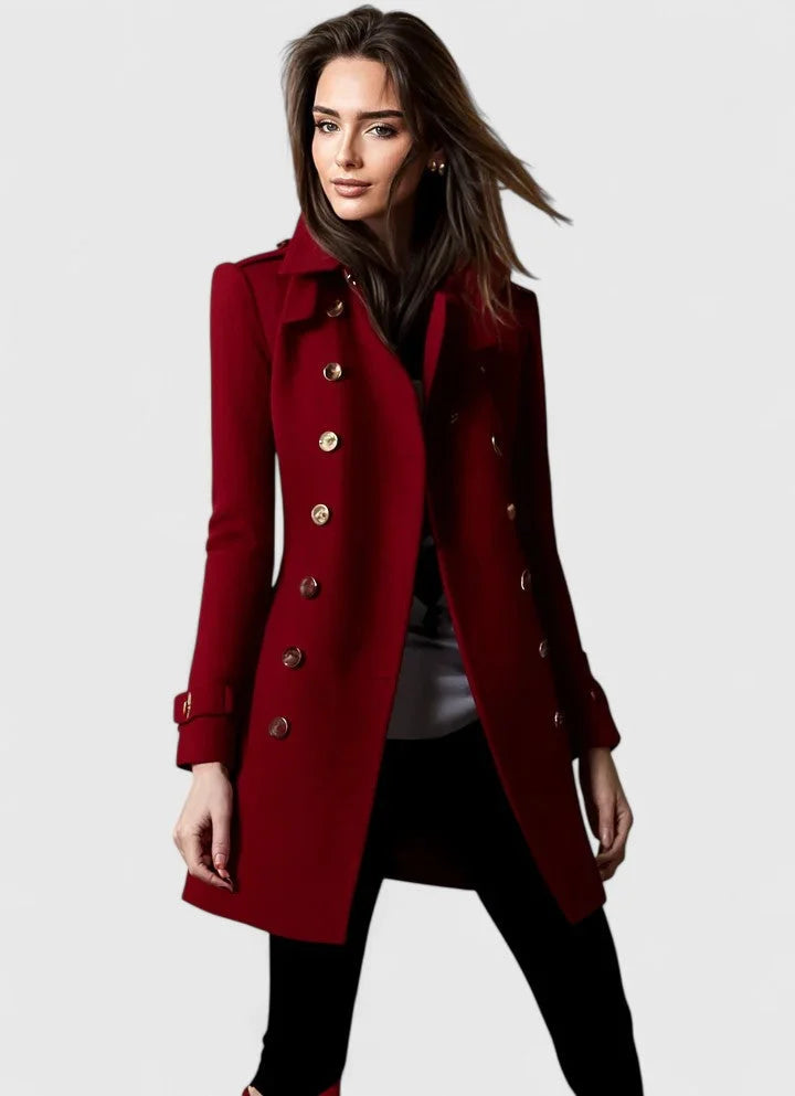 Double-Breasted Notch Lapel Coat With Epaulets