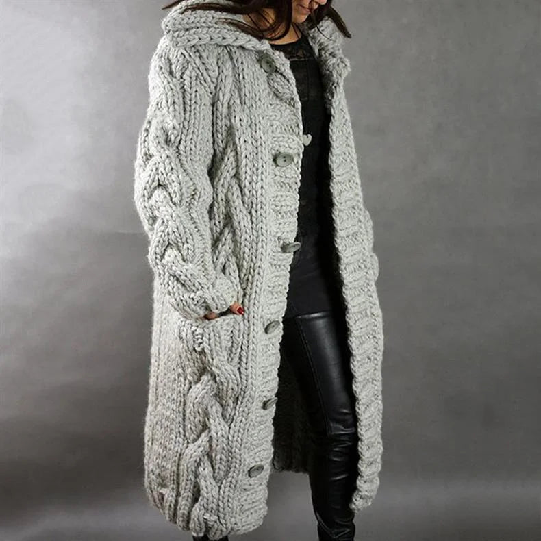 Cozy Cable-Knit Coat with Hood