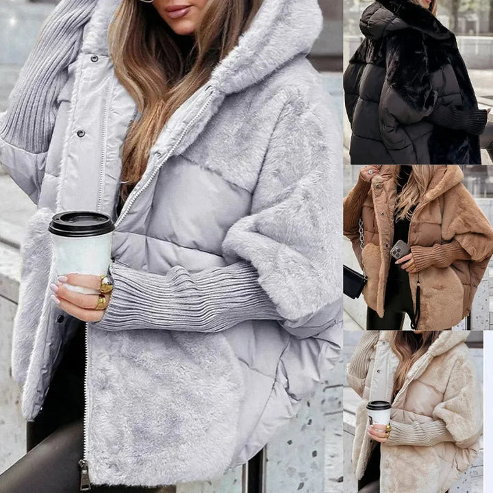 Quilted Zip-Up Hooded Puffer Jacket with Faux Fur Panels