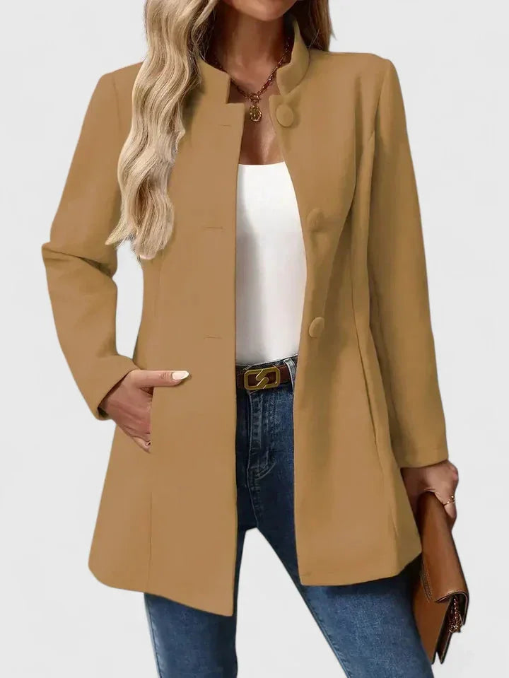 Button-Front Stand Collar Wool Coat