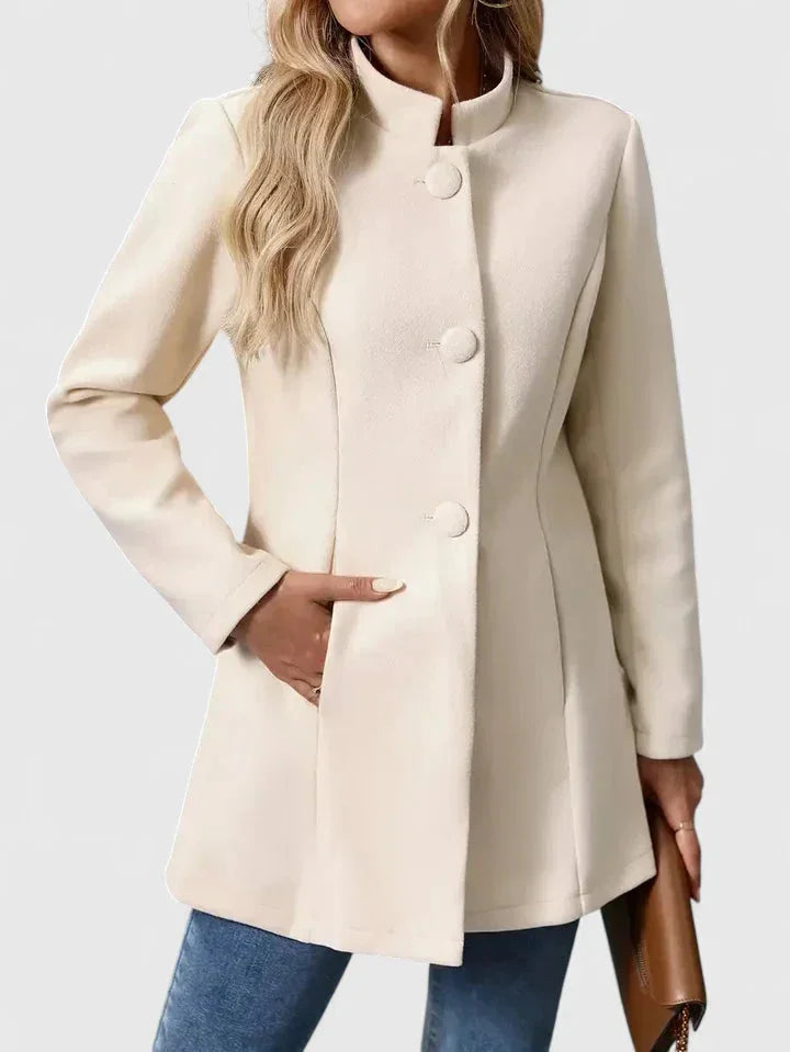 Button-Front Stand Collar Wool Coat