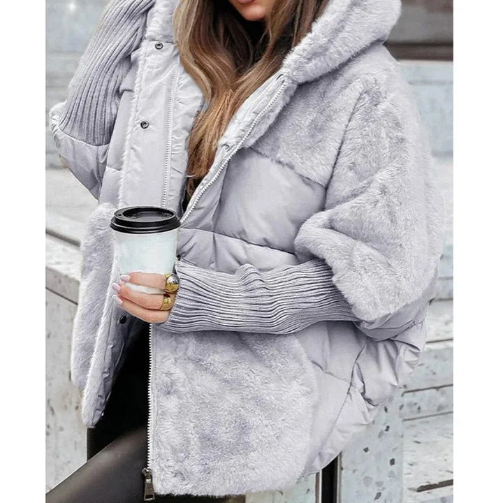 Quilted Zip-Up Hooded Puffer Jacket with Faux Fur Panels
