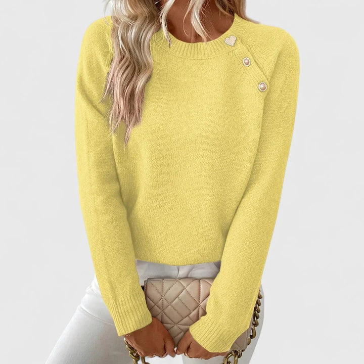 Knit Crew Neck Sweater with Pearl Buttons