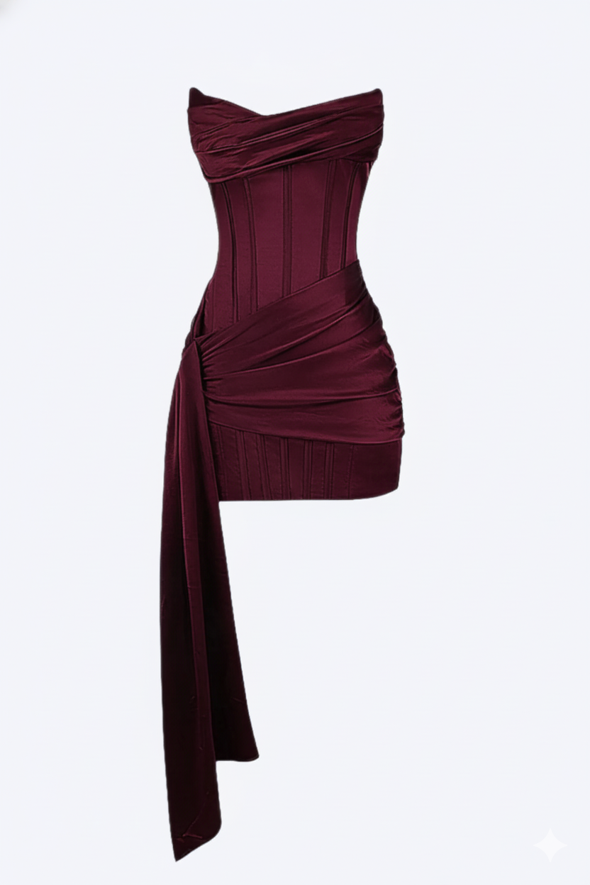 Elegant short evening dress for women - Burgundy