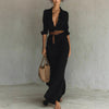 Women's Fashion Long Sleeve Belted Midi Dress
