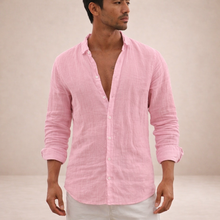Men's Linen Casual Shirt with Button Placket in Regular Fit