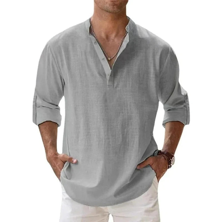 Caleb | Men's Linen Long Sleeve Grandad Collar Shirt