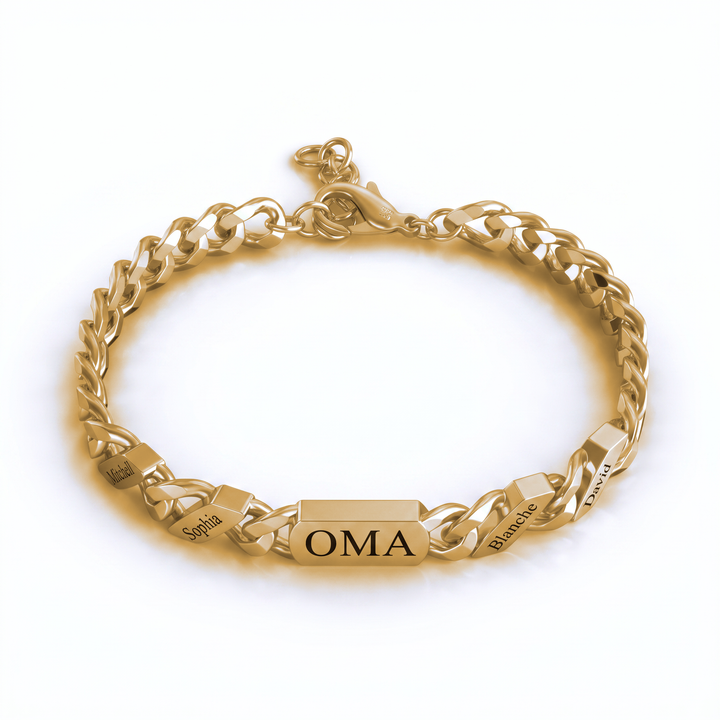 Personalized Family Link Bracelet with Engraved Names – Silver or Gold