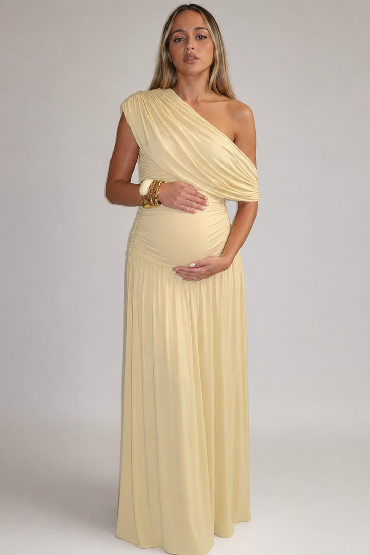Asymmetric Maternity Maxi Dress for Wedding Guests and Occasion Wear