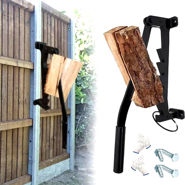 Manual Log Splitter with Wall Mount – Lever-Activated Firewood Tool
