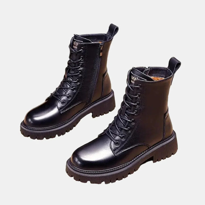 Fleece-Lined Lace-Up Combat Ankle Boots