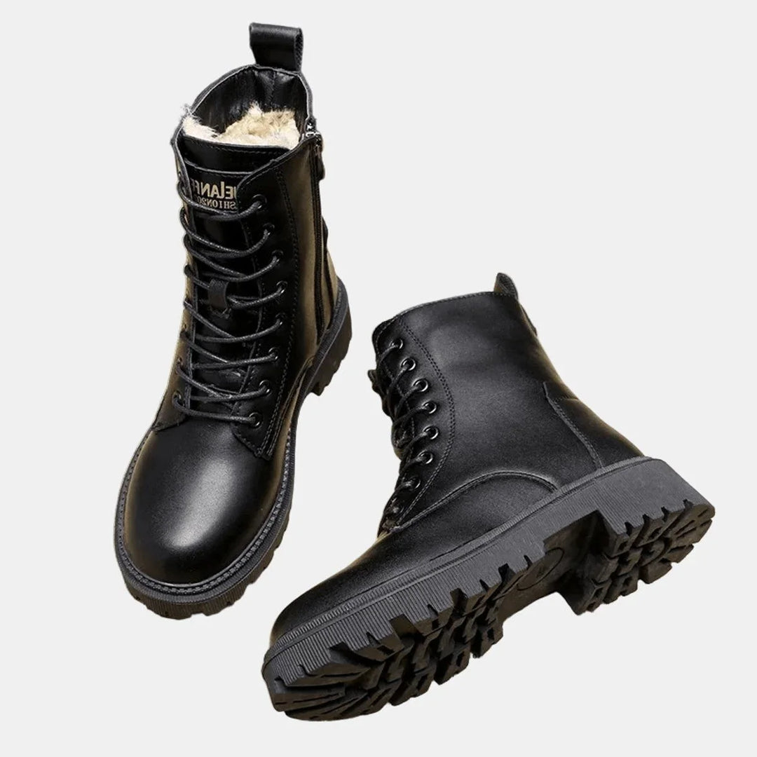 Fleece-Lined Lace-Up Combat Ankle Boots