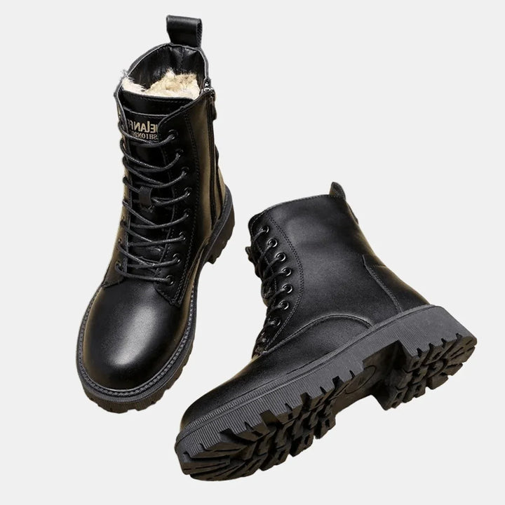 Fleece-Lined Lace-Up Combat Ankle Boots