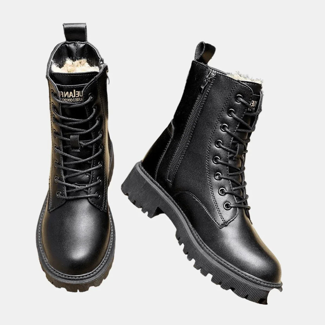 Fleece-Lined Lace-Up Combat Ankle Boots