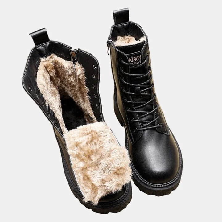 Fleece-Lined Lace-Up Combat Ankle Boots