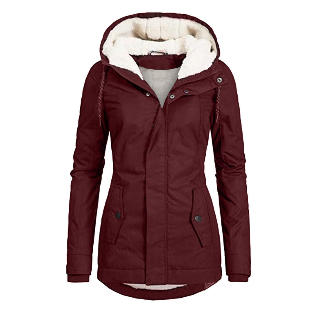 Fleece Lined Parka Jacket with Hood and Pockets for Women