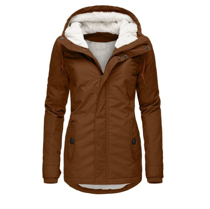 Fleece Lined Parka Jacket with Hood and Pockets for Women