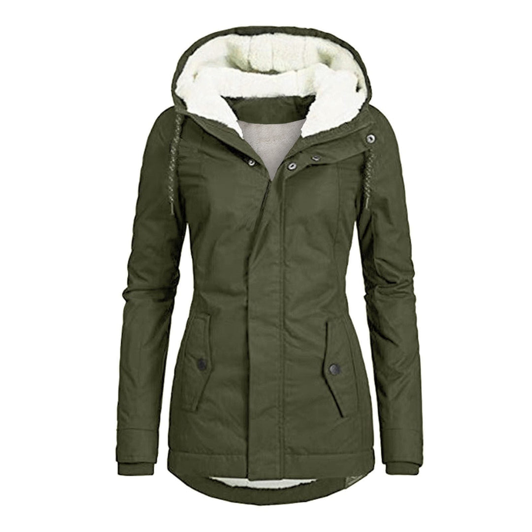 Fleece Lined Parka Jacket with Hood and Pockets for Women