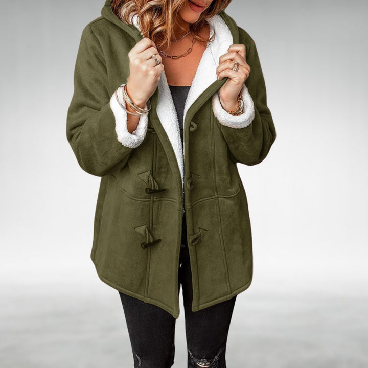 Fleece-Lined Long Winter Coat with Toggle Closure for Women
