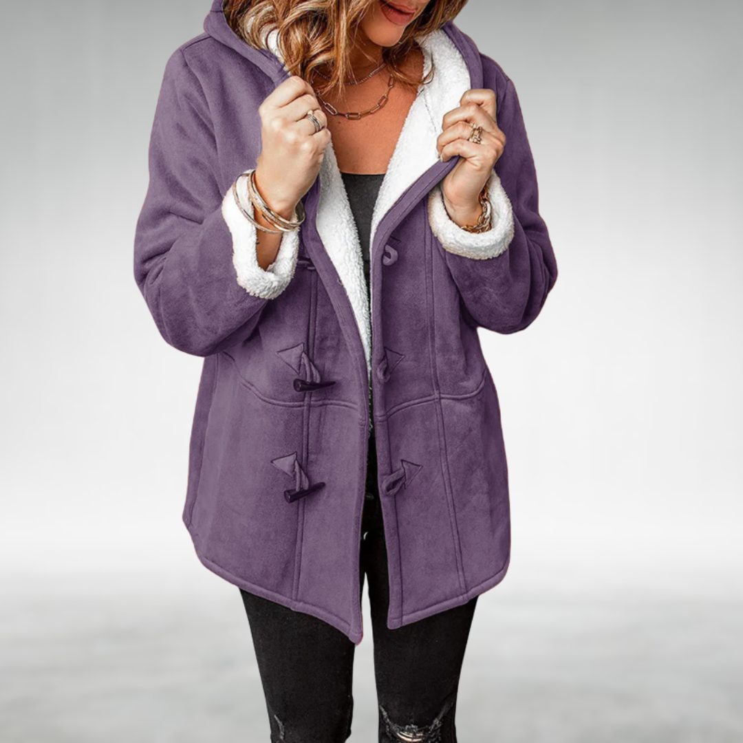 Fleece-Lined Long Winter Coat with Toggle Closure for Women