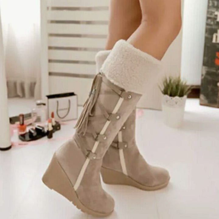 Winter Wedge Heel Knee-High Boots with Fur Trim for Women