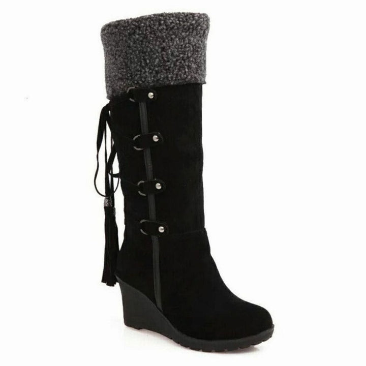 Winter Wedge Heel Knee-High Boots with Fur Trim for Women
