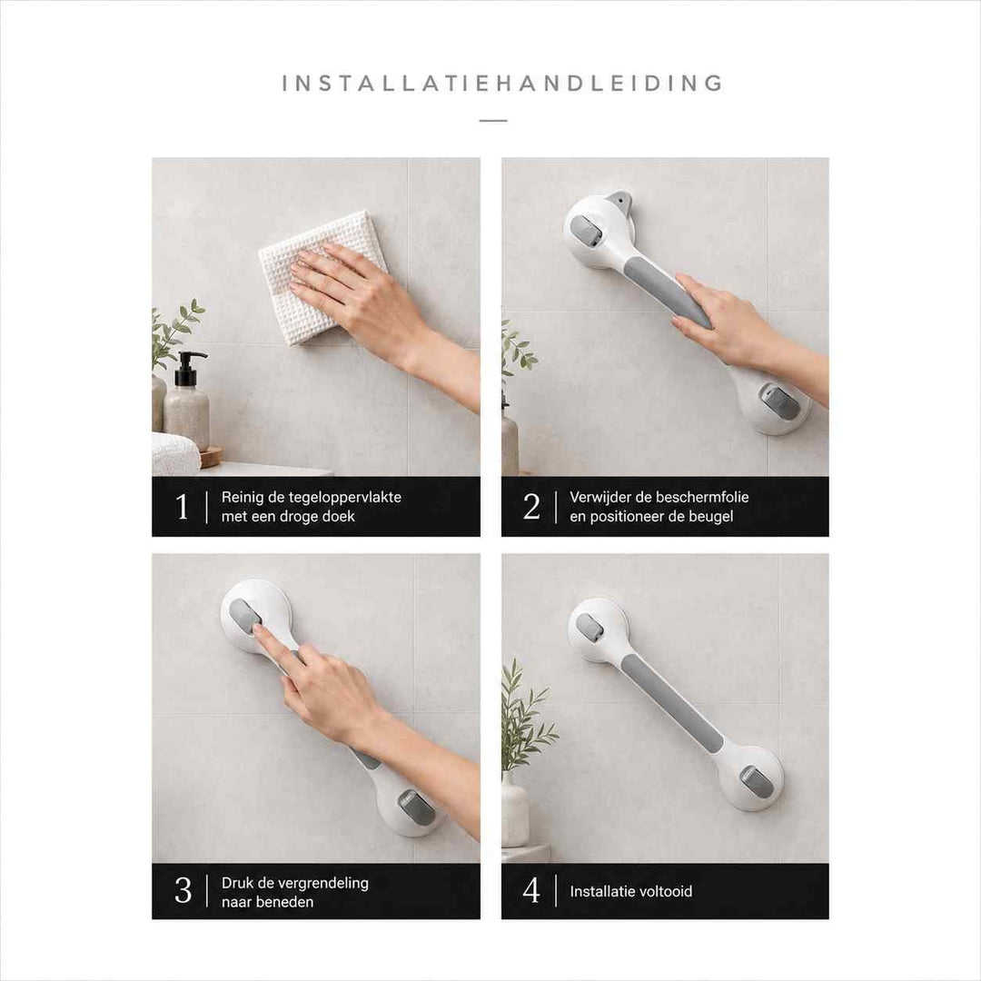 Suction grab handle for the shower, drill-free bathroom safety handle, 15.7 inch