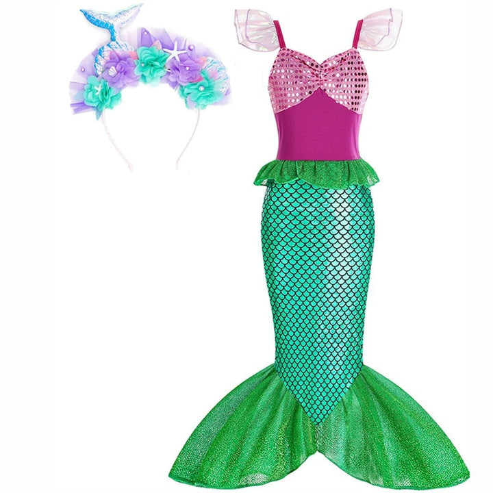 Girls' Halloween Mermaid Costume with Accessories for Dress-Up Party
