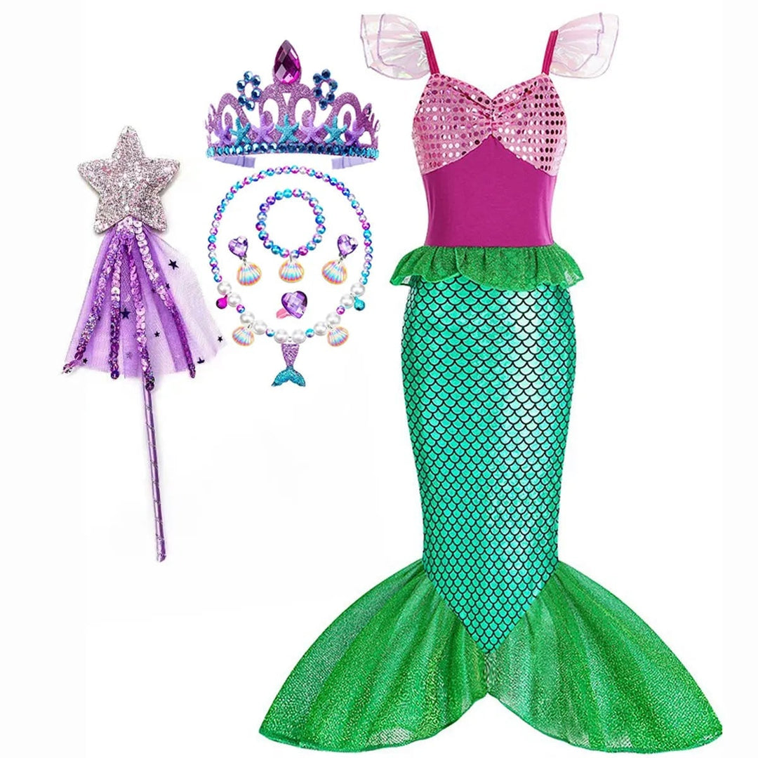 Girls' Halloween Mermaid Costume with Accessories for Dress-Up Party