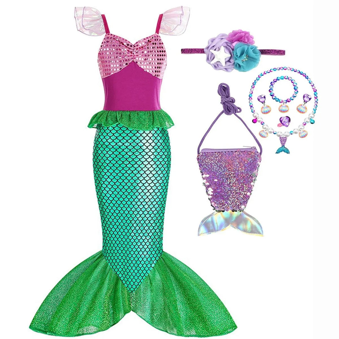 Girls' Halloween Mermaid Costume with Accessories for Dress-Up Party