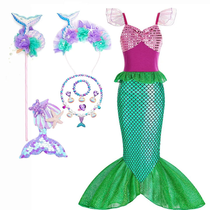 Girls' Halloween Mermaid Costume with Accessories for Dress-Up Party