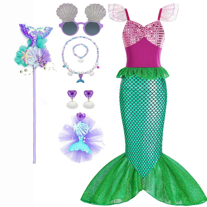 Girls' Halloween Mermaid Costume with Accessories for Dress-Up Party