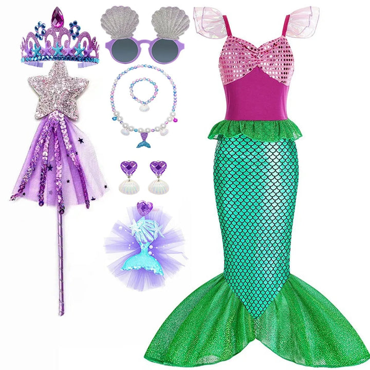 Girls' Halloween Mermaid Costume with Accessories for Dress-Up Party