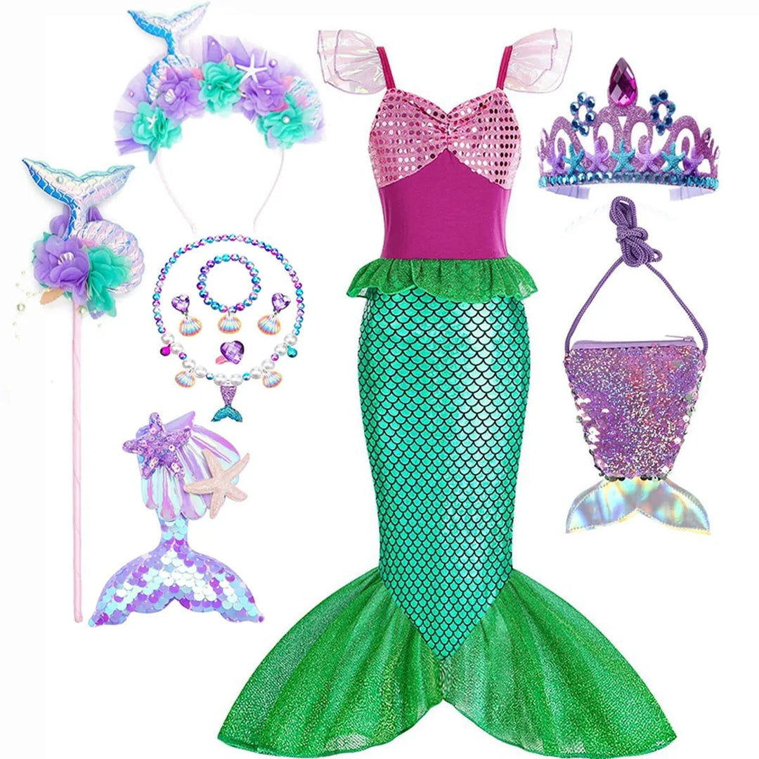 Girls' Halloween Mermaid Costume with Accessories for Dress-Up Party