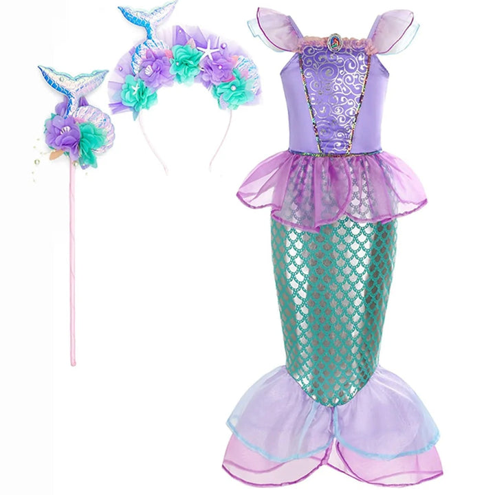 Girls' Halloween Mermaid Costume with Accessories for Dress-Up Party