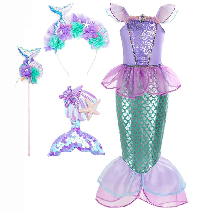 Girls' Halloween Mermaid Costume with Accessories for Dress-Up Party