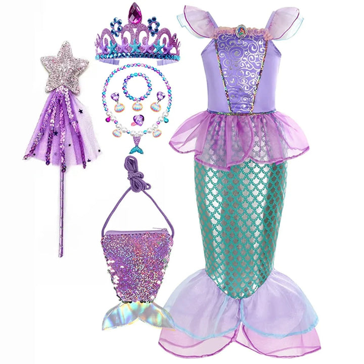 Girls' Halloween Mermaid Costume with Accessories for Dress-Up Party