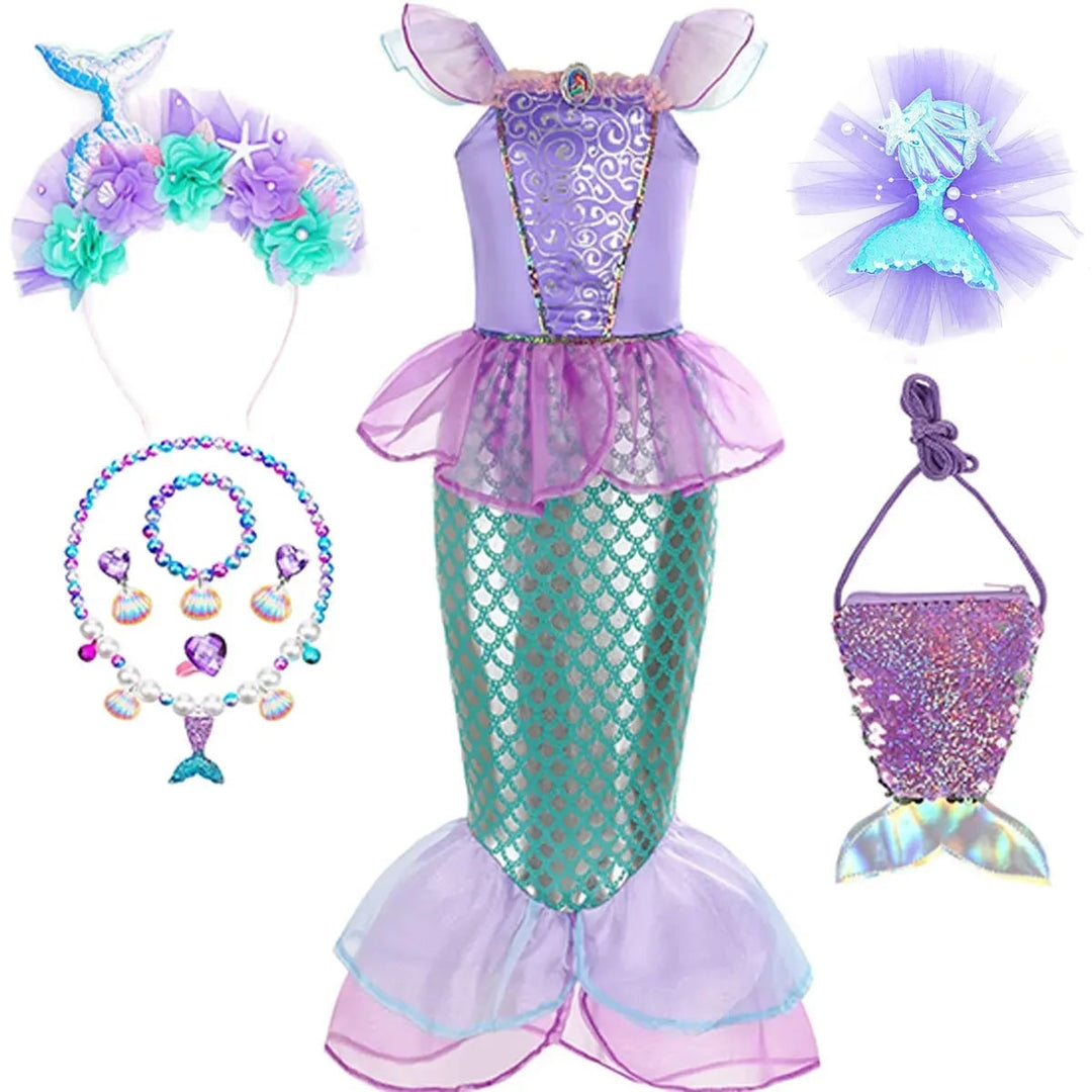Girls' Halloween Mermaid Costume with Accessories for Dress-Up Party