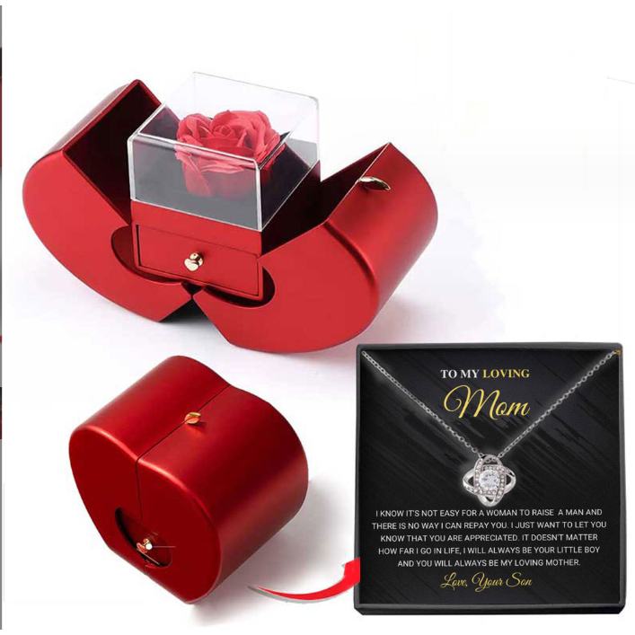 Jewelry Gift Box with Preserved Rose Pendant and Pull-Out Drawer Maid Of Honor Proposal