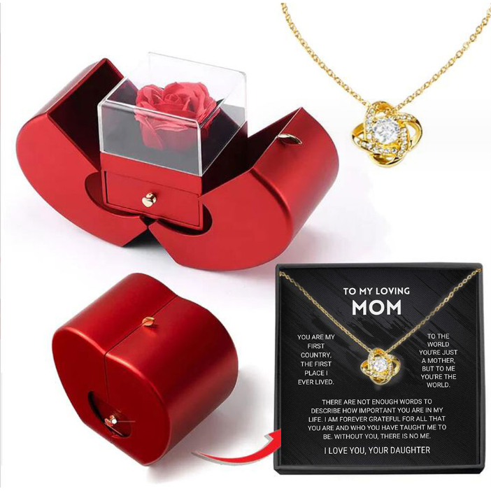 Jewelry Gift Box with Preserved Rose Pendant and Pull-Out Drawer Maid Of Honor Proposal