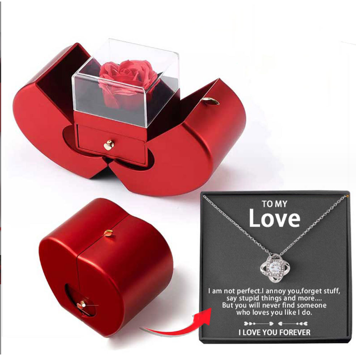 Jewelry Gift Box with Preserved Rose Pendant and Pull-Out Drawer Maid Of Honor Proposal