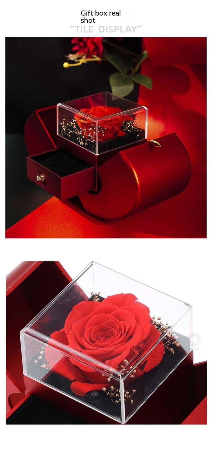 Jewelry Gift Box with Preserved Rose Pendant and Pull-Out Drawer Maid Of Honor Proposal