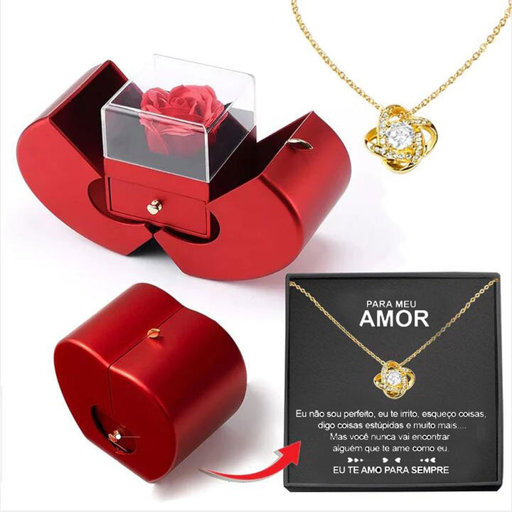 Jewelry Gift Box with Preserved Rose Pendant and Pull-Out Drawer Maid Of Honor Proposal